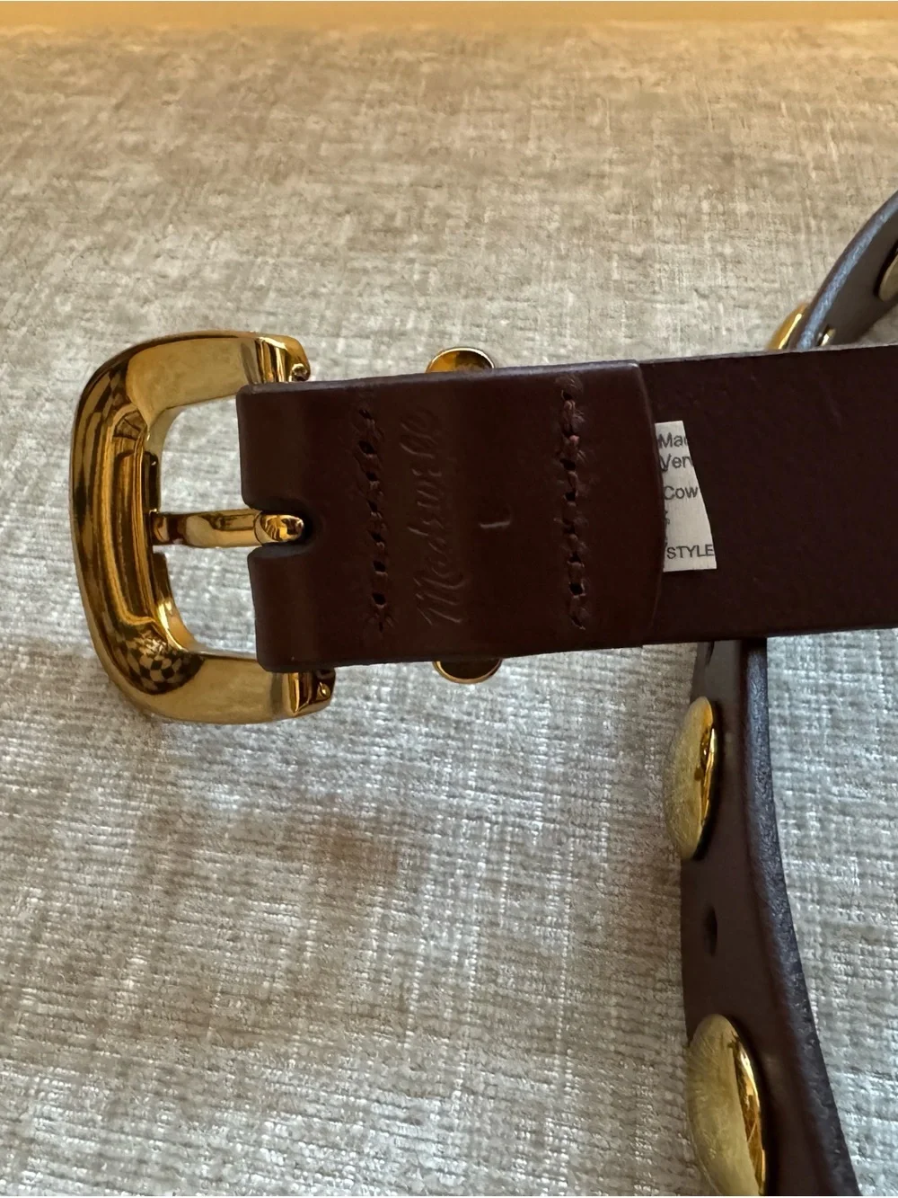 Madewell Brown Leather Studded Belt with Gold-Tone Hardware